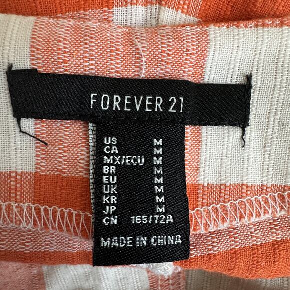 Forever 21 Pants Womens M Orange White Checkered Gingham Plaid Wide Leg Picnic - Picture 5 of 6